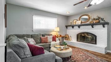 TV, fireplace, foosball, offices