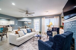 TV, fireplace, table tennis