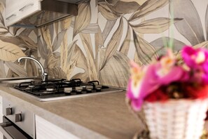 Fridge, oven, stovetop, cookware/dishes/utensils - Apartment 'Pozzo Dei Desideri  Asia' with Wi-Fi and Air Conditioning (Castelnuovo del Garda)
