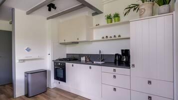 Frigorífico, microondas, horno y placa de cocina