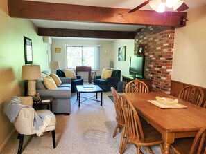 TV, foosball, table tennis, books