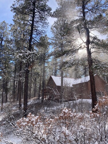 Hillside custombuilt, stylish 2-bdrm home-views, pines, privacy 3 miles to town.