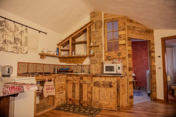 Réfrigérateur, micro-ondes, plaque de cuisson, cafetière/bouilloire