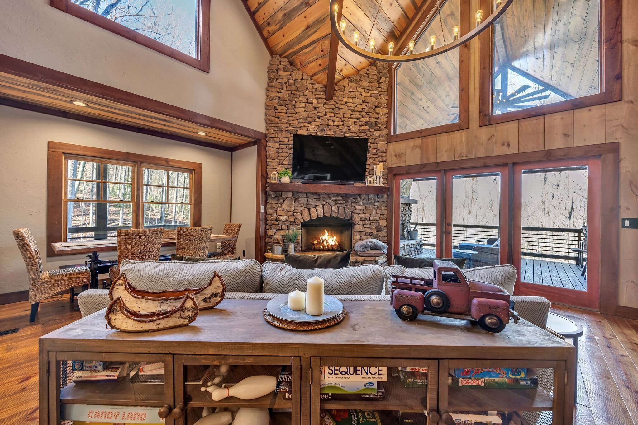 TV, fireplace, video games, offices