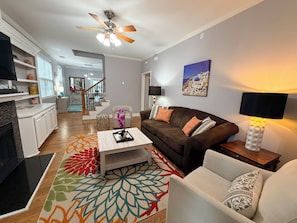 Smart TV, fireplace, video games, books