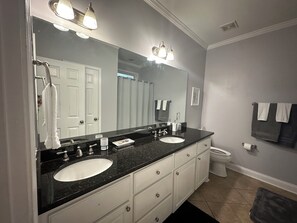 Eco-friendly toiletries, hair dryer, towels, soap