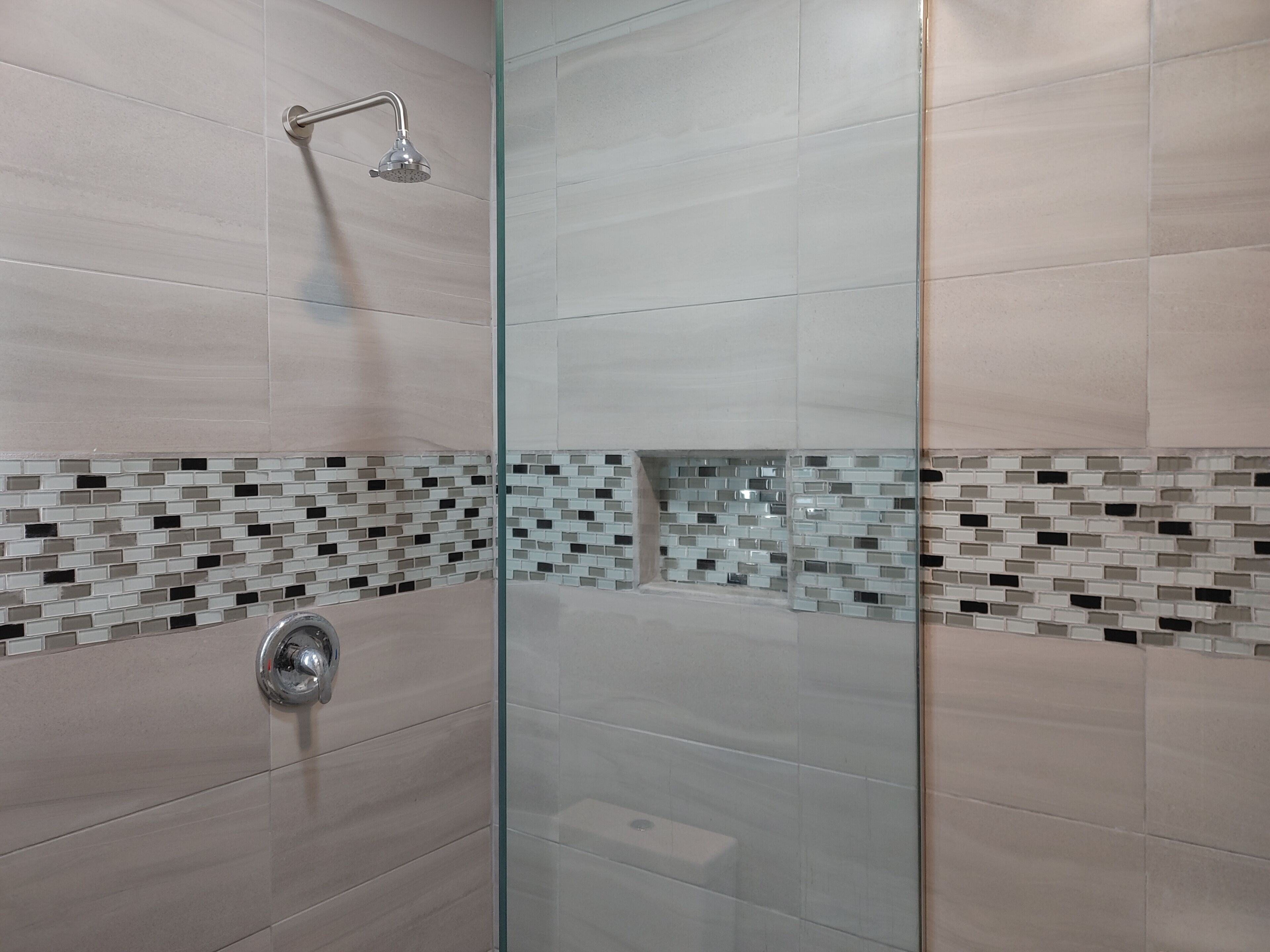 Shower, towels, soap, toilet paper