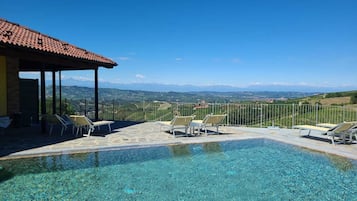 Seasonal outdoor pool, open 10:00 AM to 7:00 PM, pool umbrellas