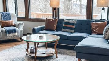 Télévision, cheminée, espaces bureaux