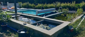Villa 4CH avec Pergola ,piscine et bassins Aquatique 3km du Lac 7km de l'Océan