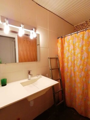 Shower, towels, toilet paper