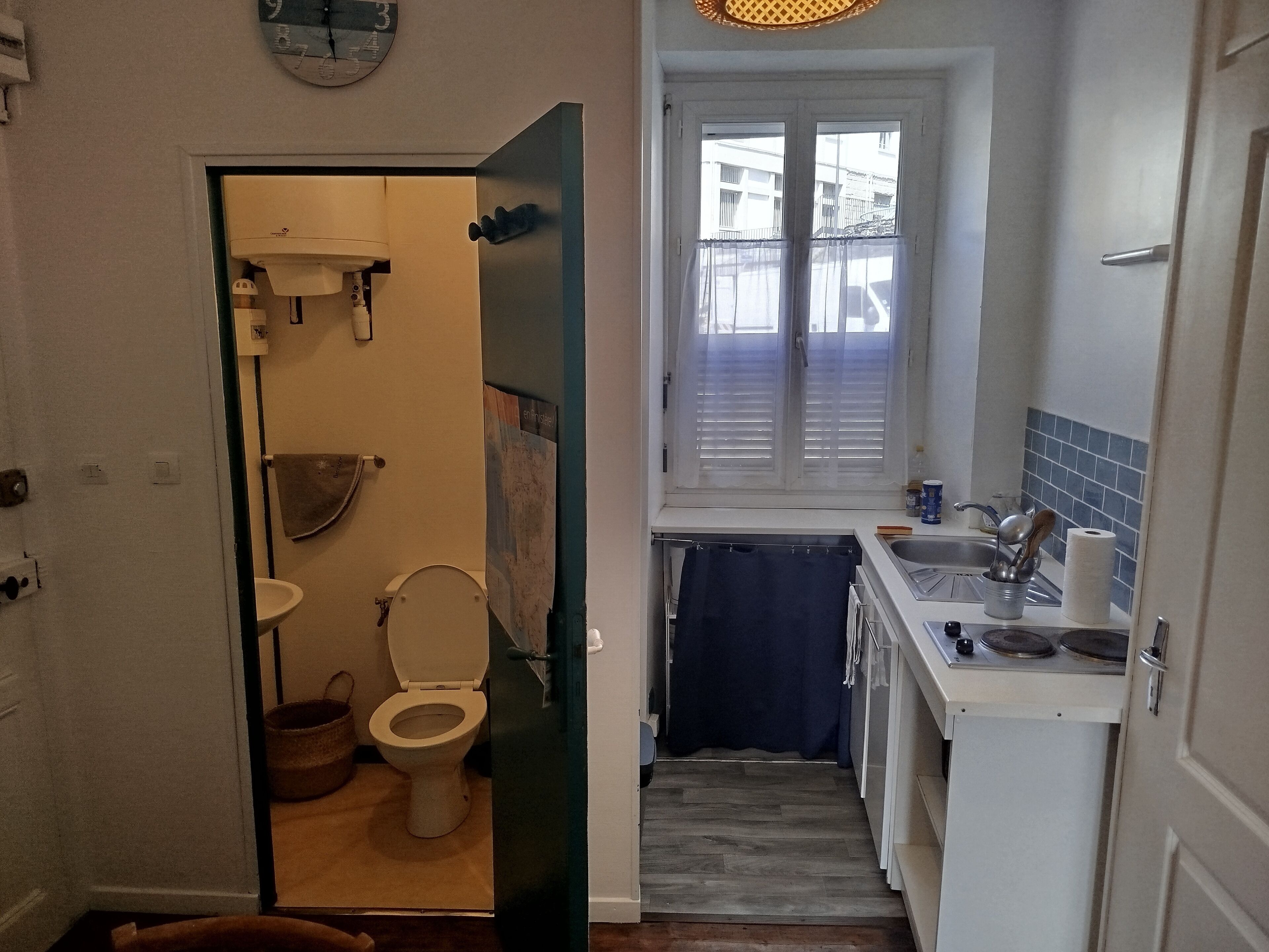 Hair dryer, towels, toilet paper