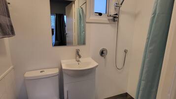 Shower, towels, soap, shampoo