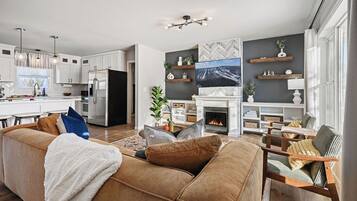 Smart TV, fireplace, video games, foosball