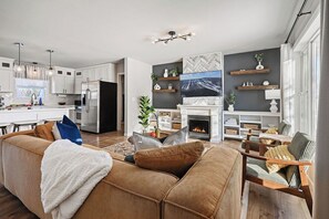 Smart TV, fireplace, video games, foosball