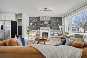 Smart TV, fireplace, video games, table football