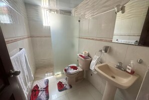 Dusche, Handtücher, Seife, Toilettenpapier