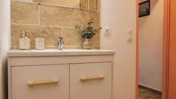 Shower, eco-friendly toiletries, hair dryer, towels