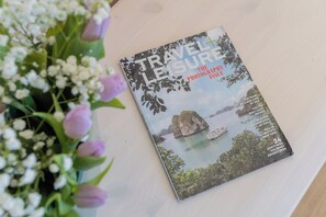 A magazine titled 'TRAVEL + LEISURE' with a cover featuring a scenic landscape. - Lakeview Apartments by Rent all Como (Argegno)