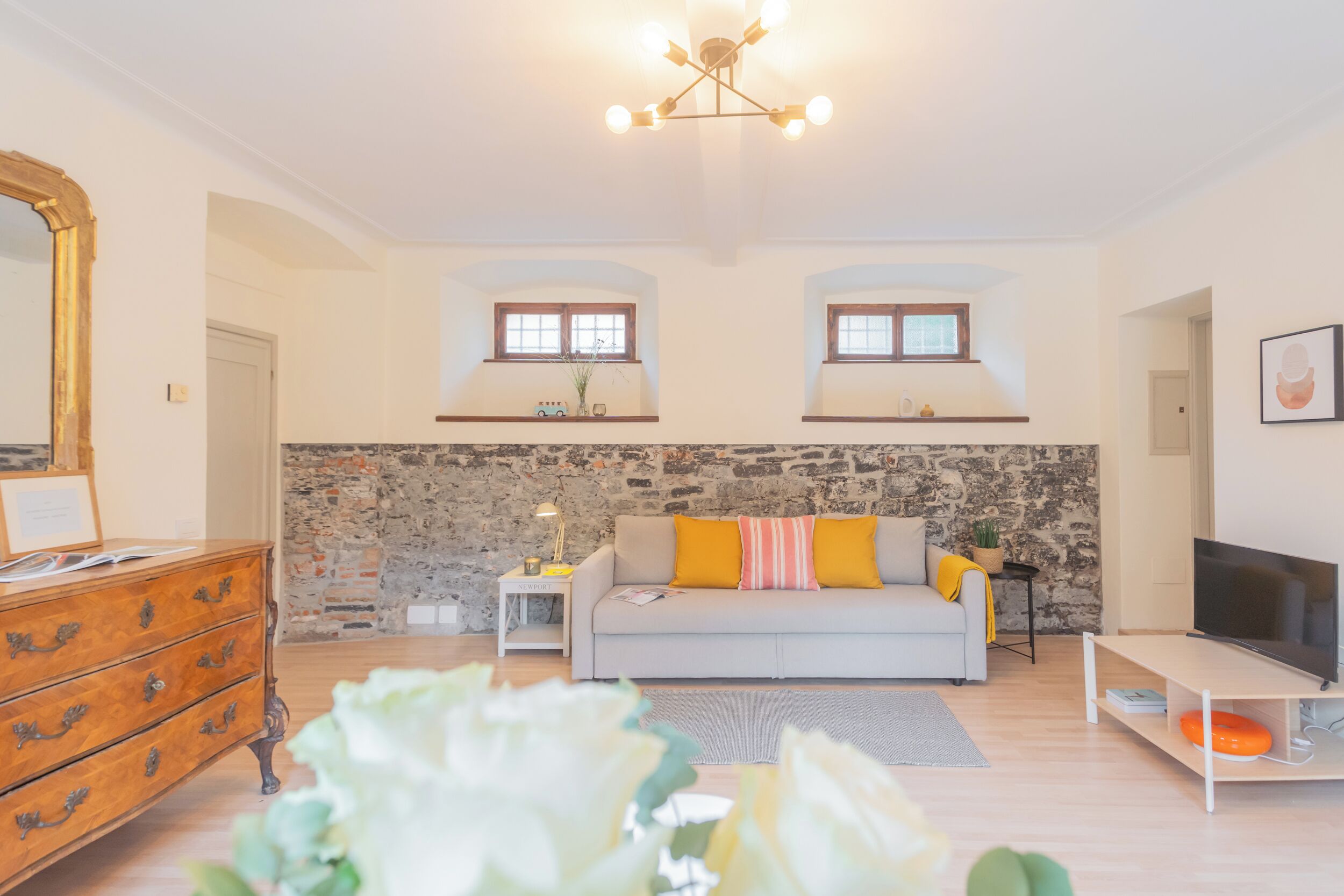 Apartment (1 Bedroom) | Living area | 32-inch flat-screen TV with cable channels