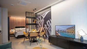 Elegant & charming 1BDR Apt B Valencia | Living area | 43-inch Smart TV with digital channels, Netflix, streaming services
