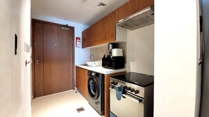 Fridge, microwave, coffee/tea maker, electric kettle