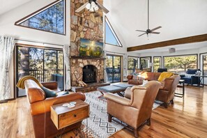 Smart TV, fireplace, video games, books