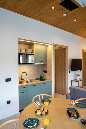 Design Villa, 2 Bedrooms, Private Pool, Mountain View | Private kitchen | Full-size fridge, stovetop, espresso maker, electric kettle