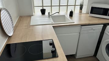 Réfrigérateur, micro-ondes, plaque de cuisson, lave-vaisselle