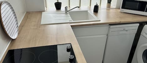 Fridge, microwave, stovetop, dishwasher