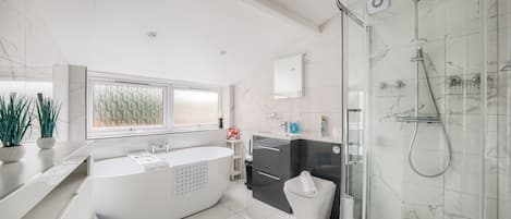 Badewanne und Dusche (separat), Komfortbadewanne, Haartrockner