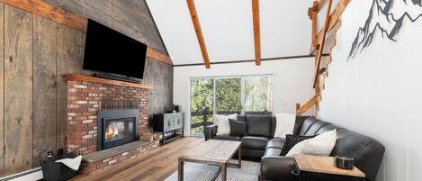 TV connectée, cheminée, chaîne hi-fi