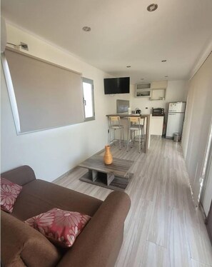 Departamento familiar, patio, vista al patio | Área de sala de estar | Smart TV, Netflix, reproductor de DVD y servicios de streaming 