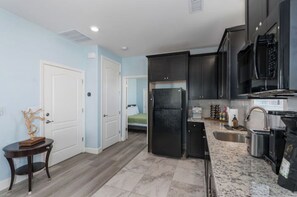 Fridge, microwave, oven, coffee/tea maker