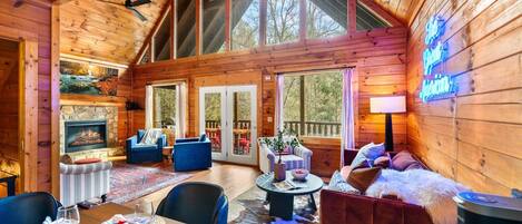 TV connectée, cheminée, jeux vidéo, livres