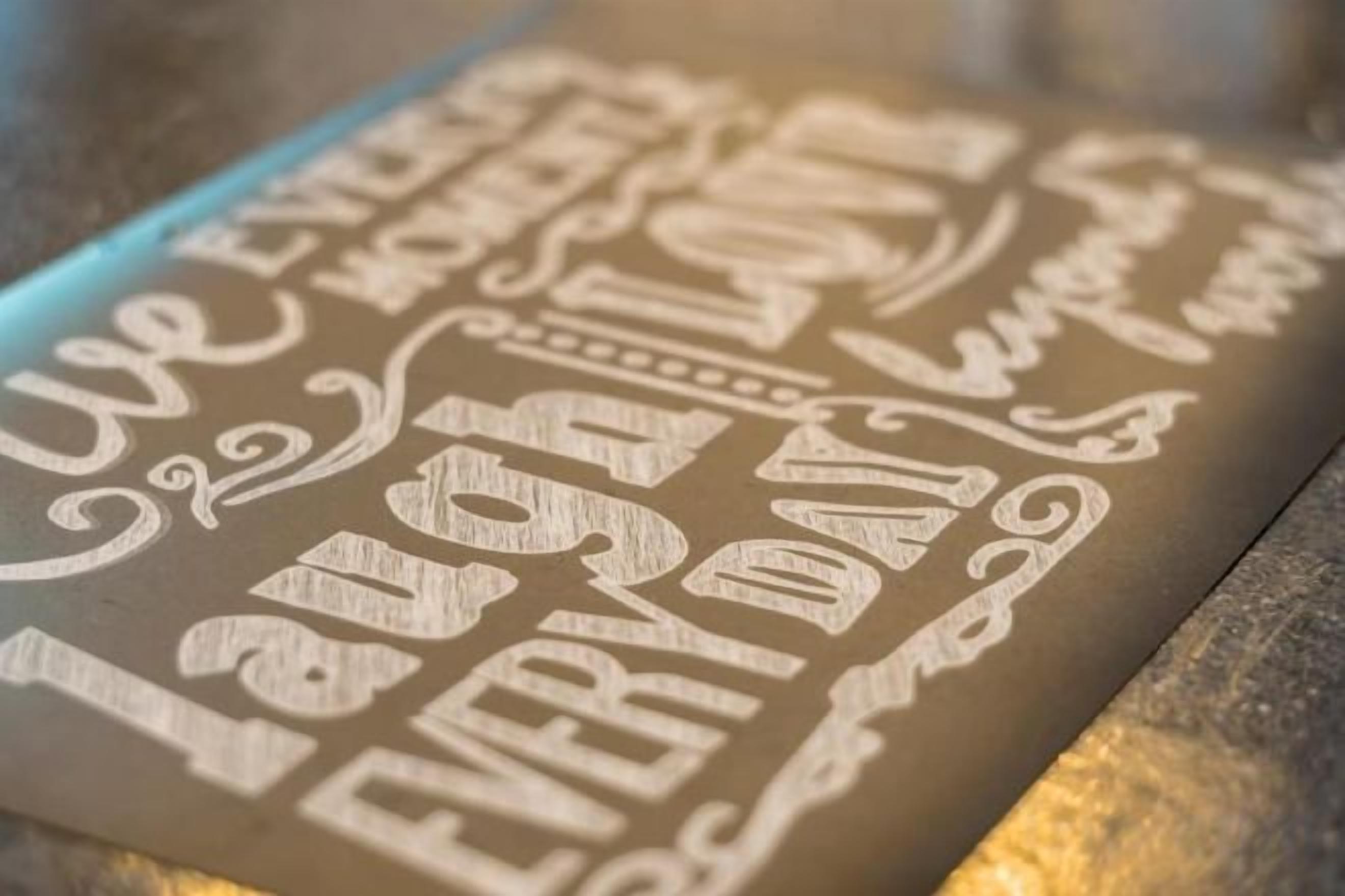 A close-up of a textured surface with embossed text that reads 'We are always here for you' and 'Every day.'