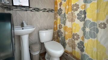 Basic Double or Twin Room, Pool View | Bathroom | Shower, hair dryer, towels, soap