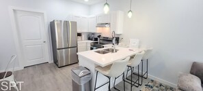 Fridge, microwave, oven, coffee/tea maker