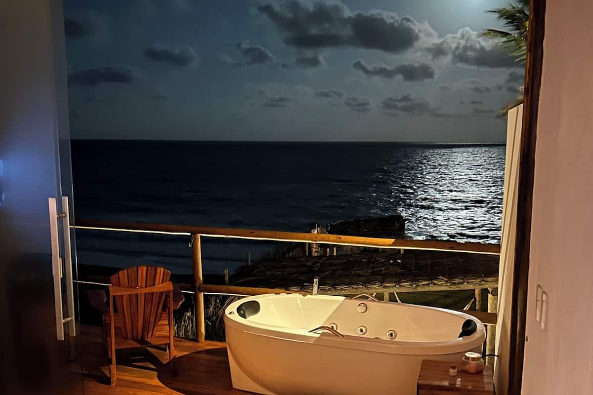 Deluxe Double Room, Balcony, Beach View | In-room safe, desk, laptop workspace, blackout drapes