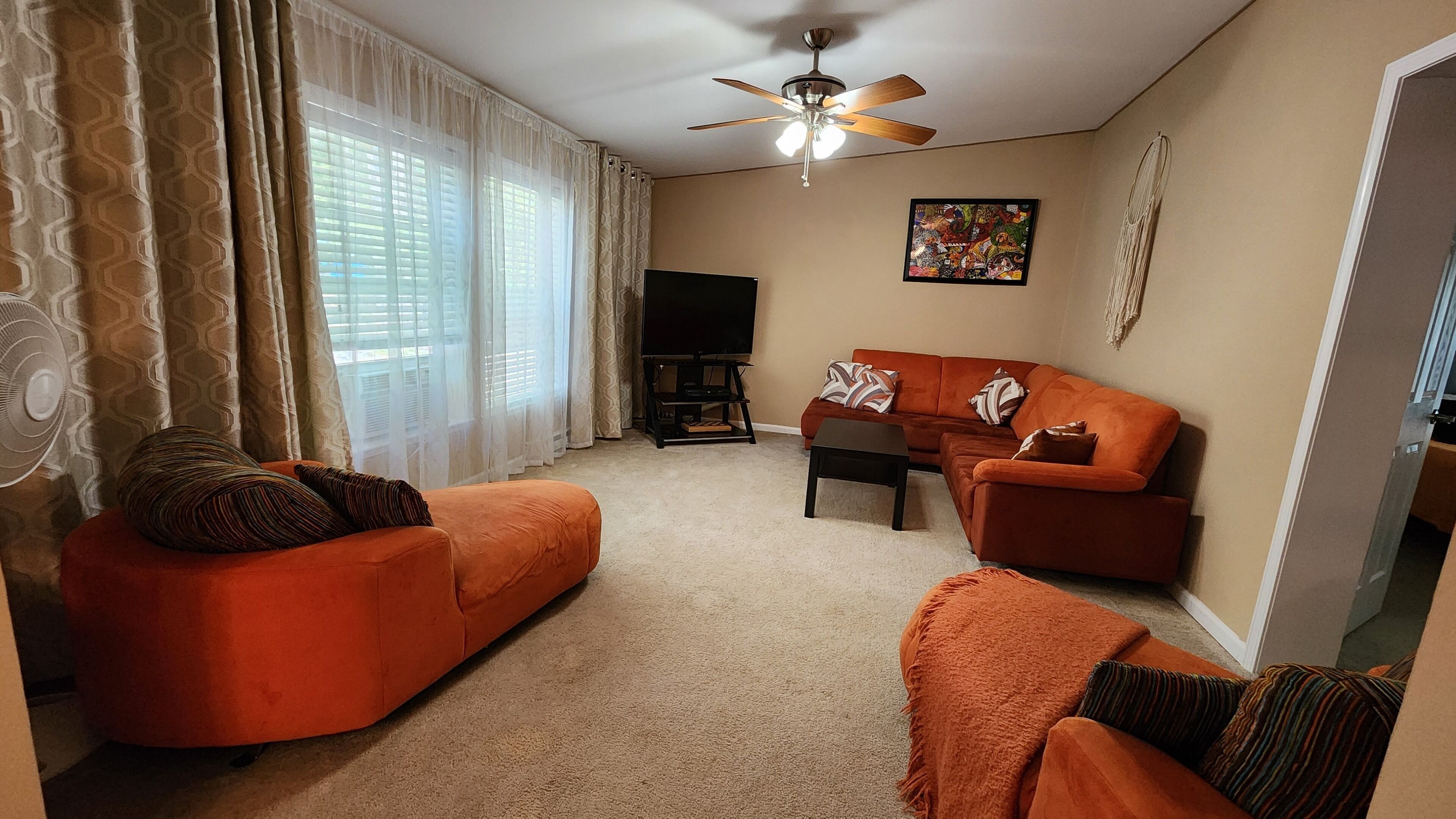 Smart TV, fireplace, foosball, table tennis