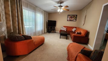 Smart TV, fireplace, foosball, table tennis