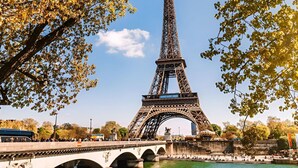 The Eiffel Tower with a bridge in the foreground. - Apartment Lumières (Pontault-Combault)