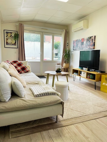 Télévision, livres, écrans d'ordinateur, imprimantes. Appartement Lumières