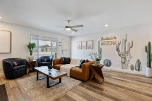 Smart TV, fireplace, video games