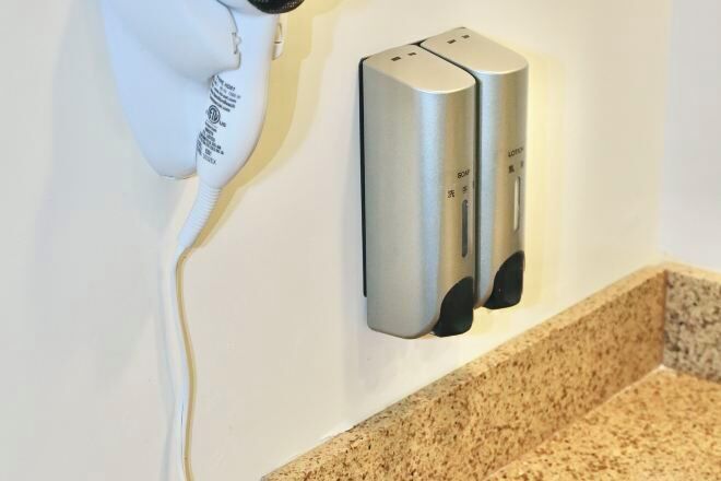 Bathroom amenities | Hair dryer, towels, soap, shampoo