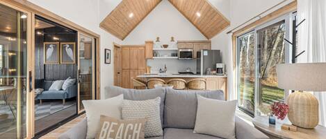 Smart TV, chimenea, libros