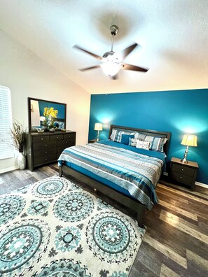 4 bedrooms, iron/ironing board, travel cot, WiFi