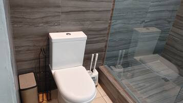 Ducha, toallas, jabón y papel higiénico