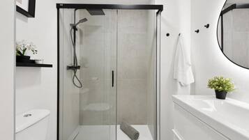 Ducha, secador de pelo y toallas