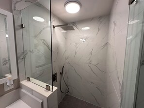 Bidet, towels, soap, shampoo